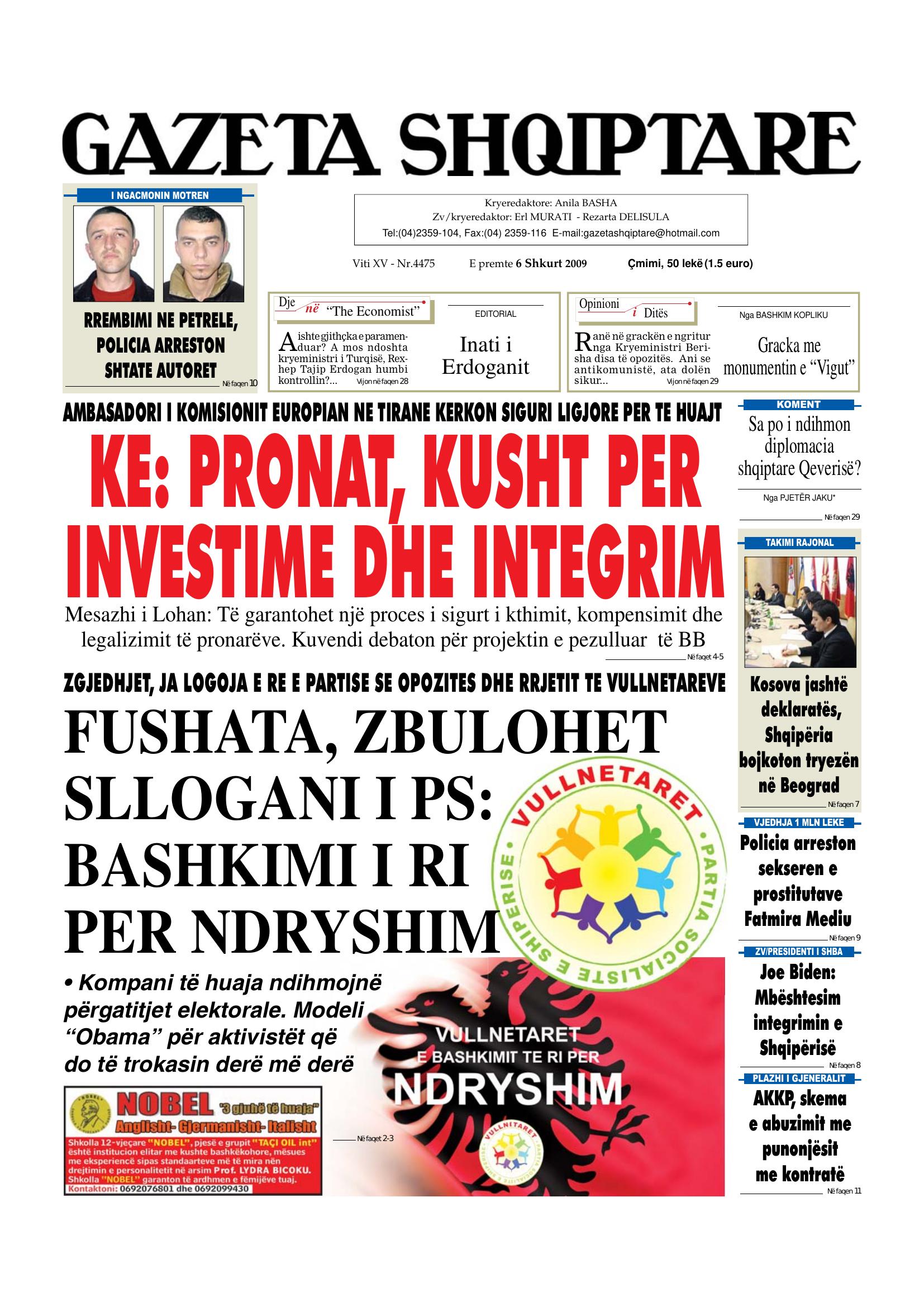 Gazeta Shqiptare 2009-02-06
